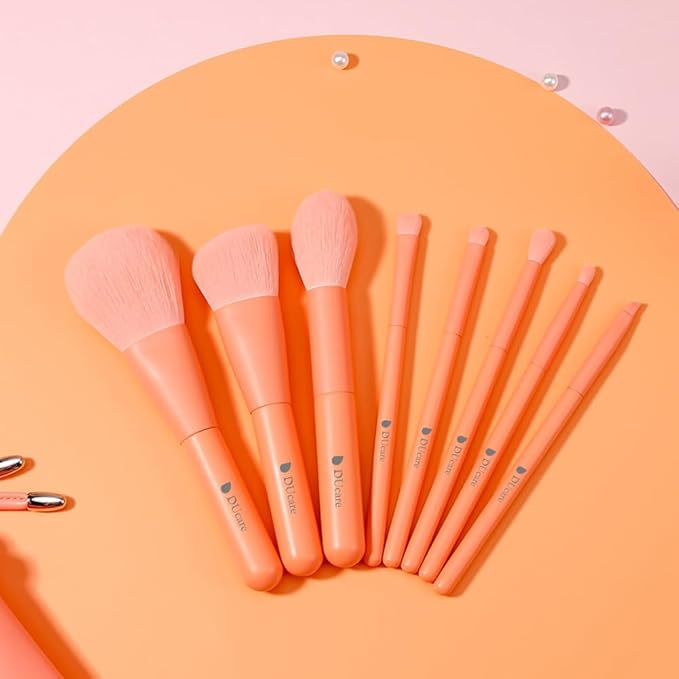 DUcare Professional Makeup Brushes Set 8pcs with Case, Make up Brush Set Kabuki Foundation Contour Blending Face Powder Blush Concealers Eyeshadow Eyebrow Brush Synthetic, Travel Gifts Set Salmon Pink