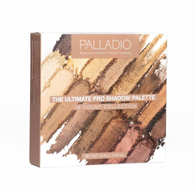 Palladio Ultimate Pro Eyeshadow Makeup Palette, 16 High-Pigmented Powder Colors, Matte, Shimmer, Satin Finishes, Natural Nudes