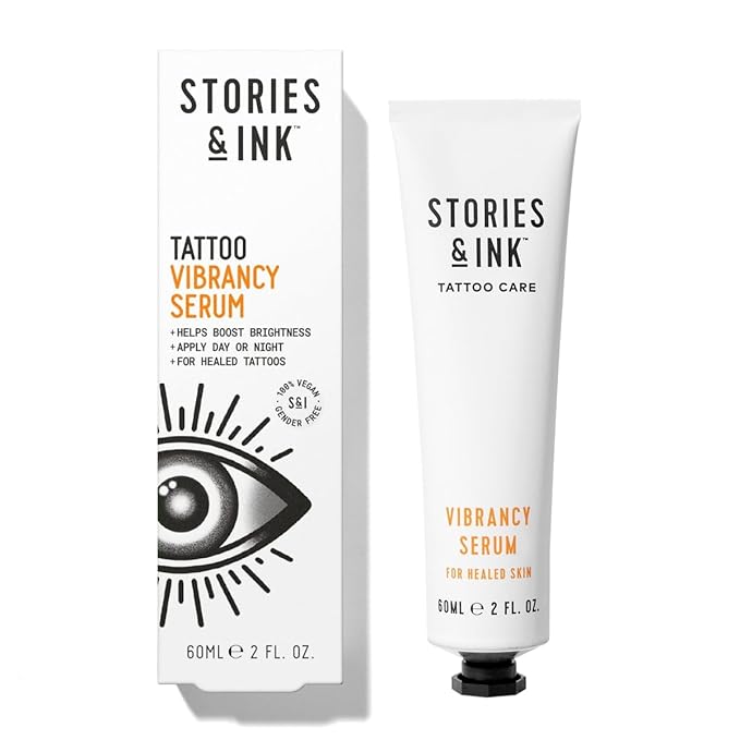 Stories & Ink Tattoo Care | VIBRANCY SERUM for healed skin - Overnight Treatment for Faded Tattoos to Brighten Pigments & Enhance Ink Intensity, 60 mL / 2 Fl Oz