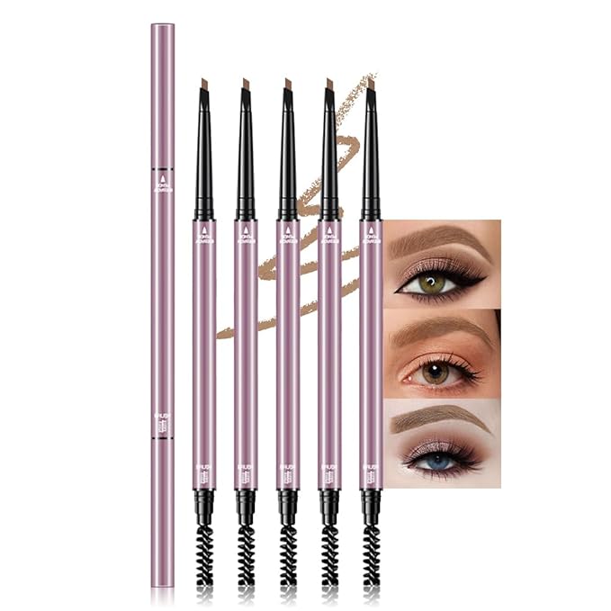 6 Pcs Light Brown Eyebrow Pencils for Women,with Spoolie Brush,Eyebrow Pencil Soft Textured,Waterproof Sweat-proof for Fills in Sparse Areas and Gaps Create a Natural Eye Brow,Vegan & Cruelty-Free