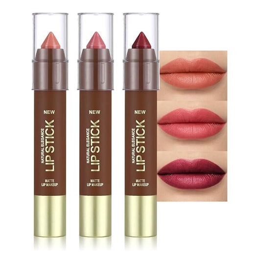 3Pcs Matte Lipstick Crayon Set for Women, 24 Hour Lipstick Lip Liner Pencil, Neutral Lip Stick Lipliner Long Lasting Waterproof Smudge Proof, Vegan & Cruelty-Free, 02+04+06