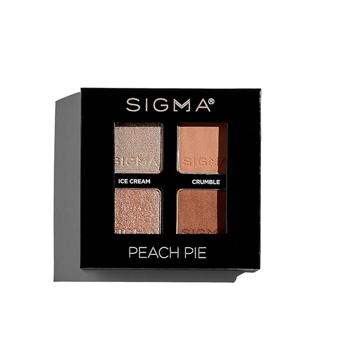 Sigma Beauty Quad Eyeshadow Palette – Makeup Eyeshadow Quad with a Buttery Soft Formula and Buildable, Blendable Shades for a Flawless Eye Look, Designed for All Day Wear (Peach Pie)