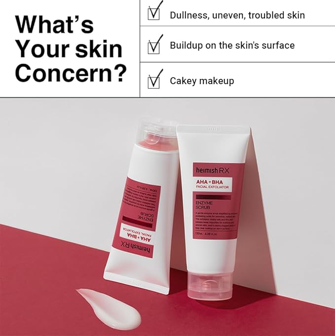 HEIMISH RX AHA BHA Enzyme Scrub - Facial Exfoliating Scrub, Chemical Exfoliant, Gentle Exfoliator for face with Salicylic Acid, For All Skin Types, Skin Texture Improvement, 130ml (4.39 fl.oz)