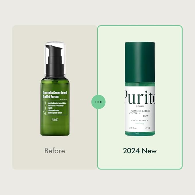 PURITO Centella Serum, Korean Centella, for All Skin Types, Ampoule, Soothing, Calming, Facial Serum for face, Vegan & Cruelty-Free, Korean Skin Care, 60ml 2fl.oz
