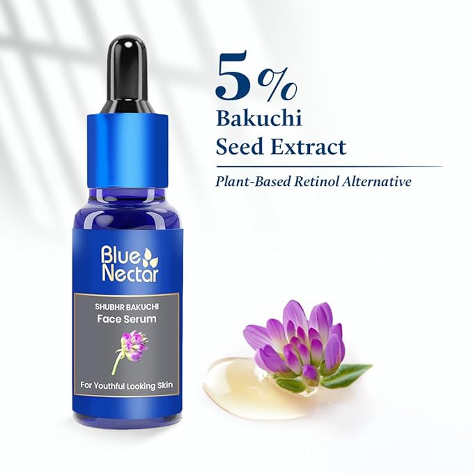 Blue Nectar Bakuchiol Face Serum for Glowing Skin with Gua Sha | Plant-Based Retinol for Face Skincare, Fine Lines, & Dark Circles | Anti-Aging Serum for Women & Men (10 Herbs, 1 Fl Oz)