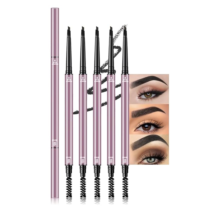 6 Pcs Black Eyebrow Pencils for Women,with Spoolie Brush,Eyebrow Pencil Soft Textured,Waterproof Sweat-proof for Fills in Sparse Areas and Gaps Create a Natural Eye Brow,Vegan & Cruelty-Free
