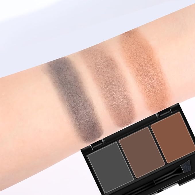 Eyebrow Powder Medium Brown Black Grey Kit,Eye Brow Powder for Women with Brow Brush,Long-Lasting Waterproof Three Colors Brow Filler Get Full Defined Natural Brows,Brown Eyebrow Powder Makeup