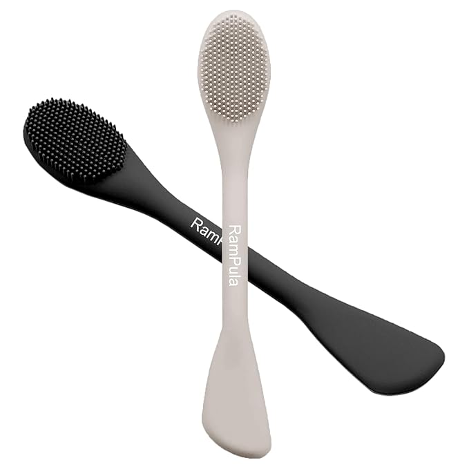 Face Mask Brush Applicator, Mask Brushes For Facials Cleansing & Exfoliating, Facial Clay Mask Applicator Tool Silicone Mask Spatula Cream Skincare For Apply Cream, Lotion, Mud, Clay (Black+Starlight)