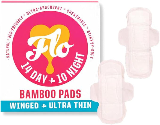 Flo Bamboo Period Pads with Wings Combo Pack 14 Day and 10 Night Pads - 24