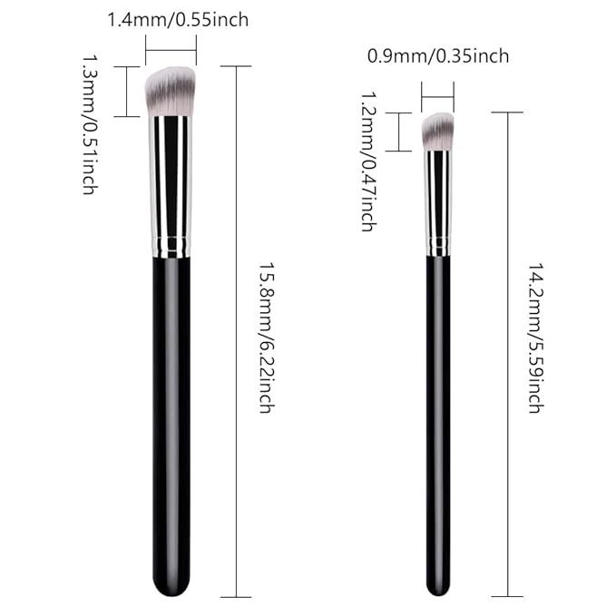 2Pcs Concealer Brush Set, Dense Mini Angled Kabuki Makeup Brush for Blending Under Eye Concealer, Detailed Nose Contour Setting Powder, Foundation & Eyeshadow, 270+370
