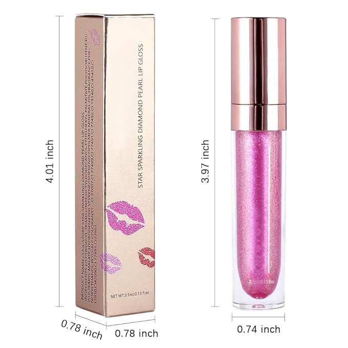 evpct 1Pcs Pink Pearlescent Chameleon Shimmer Glitter Lipstick Lip Gloss, Long Lasting Waterproof Glitter Metallic Sparkly Glossy Lip Gloss Tint Liquid Lipsticks Set Lip Stain Makeup for Women