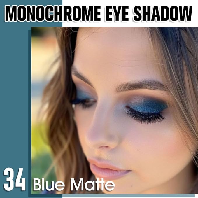 Blue Matte Eyeshadow Palette for Women, Single Monochrome Eye Shadow Makeup, Shiny Pressed Powder, Blendable Natural sombras para ojos, Holographic,Vegan,Travel -34