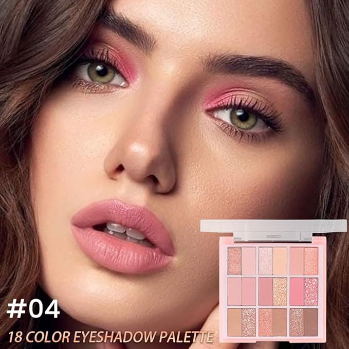 18Colors Nude Pink Rose Gold Shimmery Eyeshadow Palette Makeup,Light Nude Soft Glitter Sparkly Eye Shadow Long Lasting Waterproof Naturing-Looking Blendable for Beginners