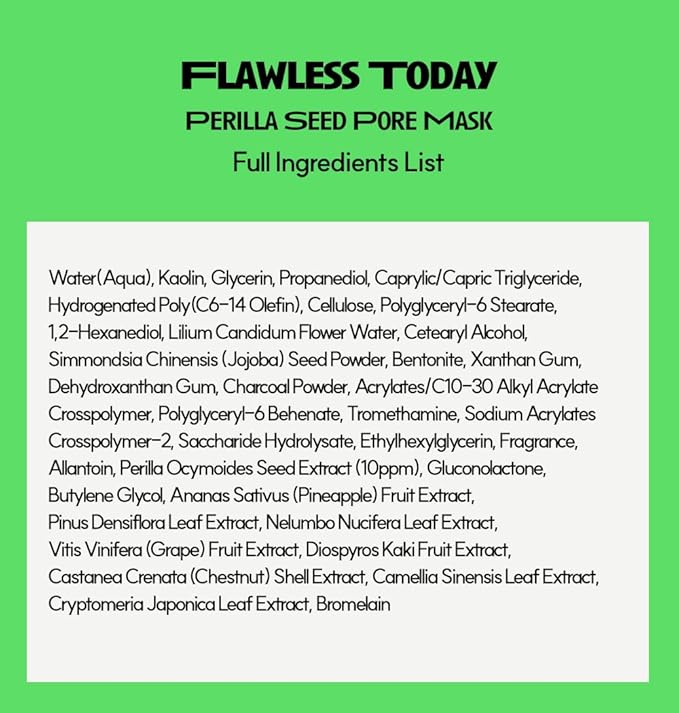 FLAWLESS TODAY Pore Refining Face Mask | Korean Skincare for Oily, Acne-Prone & Textured Skin | Charcoal & Perilla for Pore Tightening | 120ml 4.05fl.oz