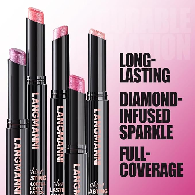 Jolilab 4Pcs Sparkling Lipstick Lip Gloss Long Lasting Waterproof Moisturizer Lip Balm Glitter Shimmer Metallic Lipstick, Diamond Shiny Bold Glow Goth Lipstick for Women Girls,Non-sticky(01+02+07+08