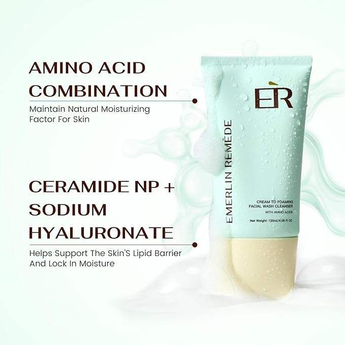 Cream-to-Foam Cleanser with Aloe Water, Ceramide NP, Hyaluronic Acid & Xylitol, Hydrating Barrier Support for Oily to Normal Skin, 120ml