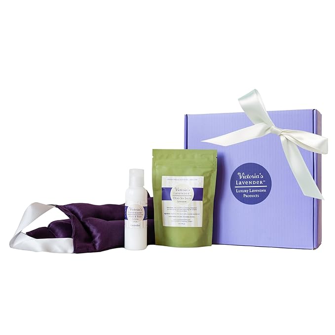 Victoria's Lavender Neck Wrap Gift Set with Bath Salts, Hand & Body Lotion - Skin Care Set & Spa Kits, Bath and Body Products for Women, Beauty Products For Women Made in the USA - Lavender (Set of 3)