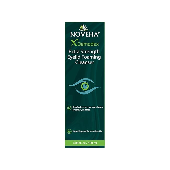 NOVEHA Demodex Eyelid Cleanser Foam | Extra Strength Tea Tree Oil Formula | Daily Face Wash For Eyelash, Demodex, MGD, Stye Eyes, Eye Irritations & Skin Dryness, 3.38 fl. oz. (100ml) - (Pack of 2)