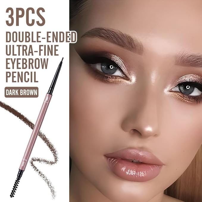 3 Pcs Dark Brown Eyebrow Pencils for Women,with Spoolie Brush,Eyebrow Pencil Soft Textured,Waterproof Sweat-proof for Fills in Sparse Areas and Gaps Create a Natural Eye Brow,Vegan & Cruelty-Free