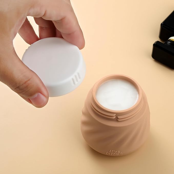 Gemice 4 OZ Travel Size Containers for Toiletries, 4-Pack Leak-Proof Silicone Slime Jars with Lids, BPA Free Small Round Cosmetic Slime Container for Lotion, Cream, Ointments, Travel Essentials