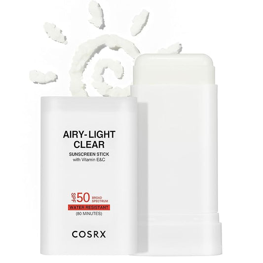 COSRX Airy-Light Clear Sunscreen Stick with Vitamin E & C SPF 50, 0.67 oz, 19g, Lightweight, Travel Essentials, Summer Essentials, Korean Skin Care, Korean Matte Sunscreen for Face