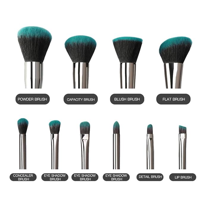 Makeup Brushes Crystal Handle Set, Tenmon 10 PCS Crystal Transparent Handle Kabuki Powder Foundation Brush Concealer Eye Shadow Eyeliner Eyebrow Brush (Green)