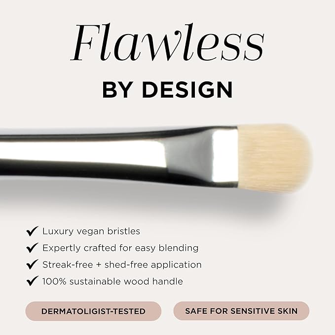 HALEYS Lid Eyeshadow Brush, Medium Flat Tapered Brush, Easy Blending and Shading for Building Eyeshadow Color, High-end Synthetic Bristles, Multi-tasking, for Cream and Powder Makeup, Vegan + CF