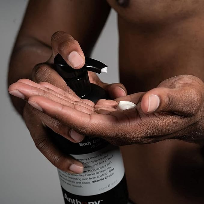 Anthony No Sweat Body Defense, Anti-Chafe Talc Free Cream To Powder Lotion, 16 Fl Oz and Anthony Invigorating Rush Hair and Body Wash, 32 Fl Oz