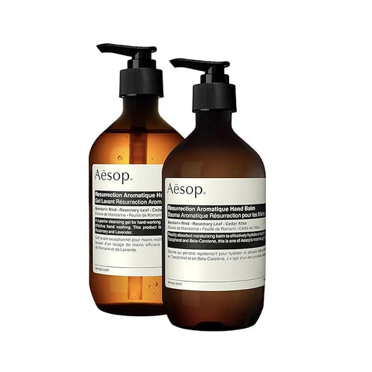 Aesop Resurrection Hand Wash & Balm Set | Woody, Earthy, Smoky Duo to Cleanse and Hydrate the Hands | 16.9 oz / 500mL