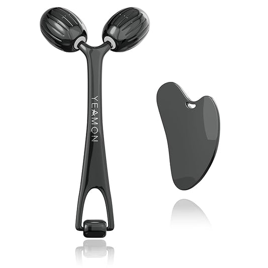 Yeamon Gua Sha Facial Tools and Face Roller Set, Facial Massage Tool for Womenโs Skincare Routine,Cooling Stainless Steel Face Sculpting Eyes Roller Guasha for Daily Use or Self-Care Gift for Women