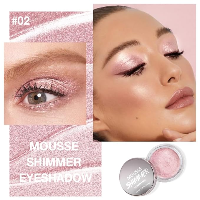 Rose Pink Mousse Shimmer Monochrome Eyeshadow, Neutral Matte Cream Monochrome Eye Shadow Pallette, Long-Lasting Waterproof Blendable sombras para ojos, Mini Eyeshadow(02#, Pack of 1)