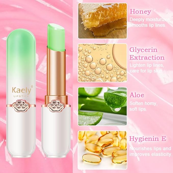 Kaely 3Pcs Peach Aloe Avocado Hydrating Lipstick Tinted Lip Balm, Color Changing PH Lipstick Makeup, Korean Magic Lip Stain Long Lasting Waterproof, labiales magicos 24 horas originales
