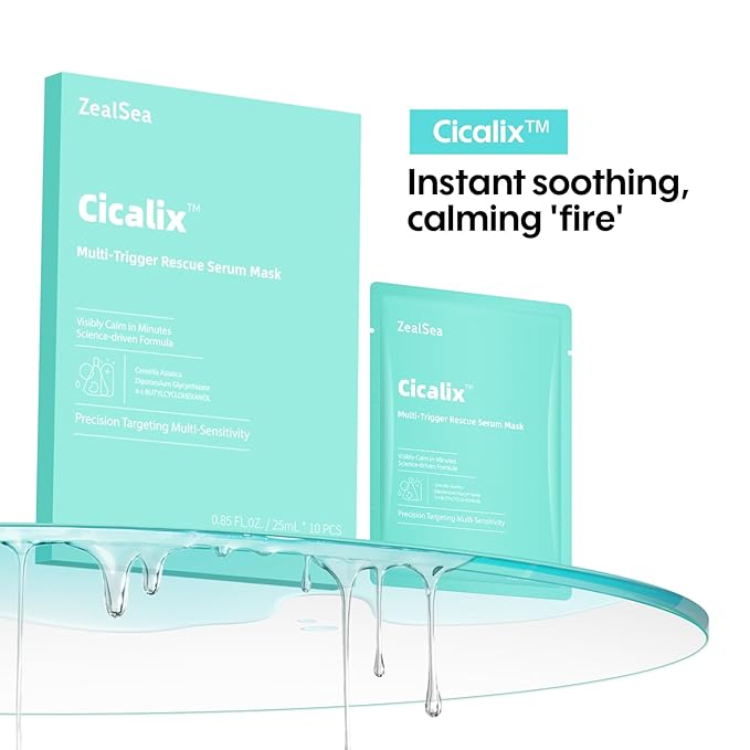 Cicalix Face Masks Skincare Set, ZealSea Derm Solution Sheet Mask for Multi-Trigger Sensitivity, Soothing & Calming, Strengthen & Restore Skin, Facial Mask with Cica & Ceramide, 10 Pack