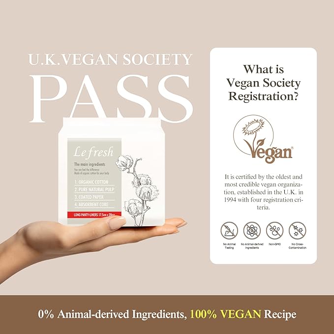 Lefresh Organic Cotton Cover Panty Liners | Long, 80 Count | Unscented - Vegan - Chlorine Free - Daily Feminine Pads - Light Absorbency