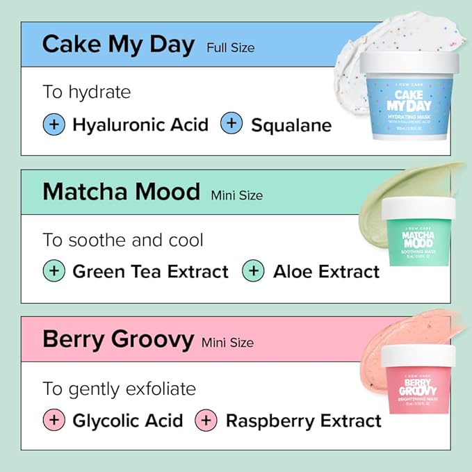 I DEW CARE Wash Off Face Mask Set - Scoop Party | Hyaluronic Acid Skincare Essentials, Moisturizing, Hydrating, Soothing, Exfoliating, Deep Cleansing Pore Refining, Stocking Stuffers