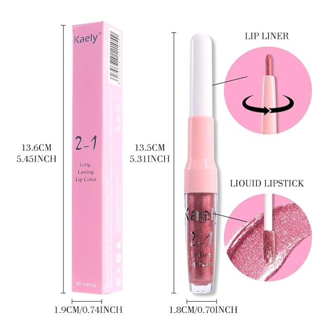 Kaely 2-in-1 Mauve Metallic Lipstick and Lip Liner, Shimmer Liquid Metallic Lipsticks for Women, Glitter Lip Gloss Stain Long Lasting Waterproof Smudge Proof 24 Hour, Vegan Makeup, 16
