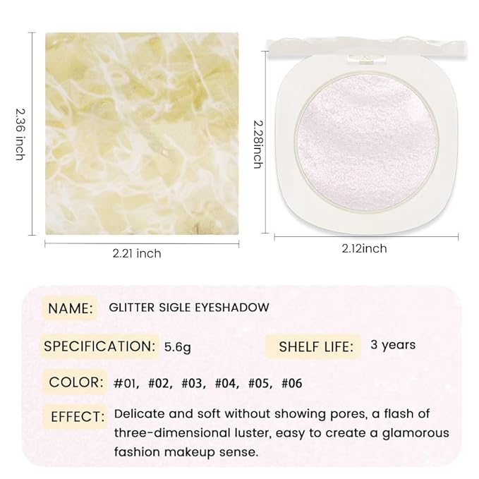 Light Pink Cream Glitter Shimmer Metallic Eyeshadow Palette Makeup, Natural Single Mini Instant Holographic Eyeshadow For Women, Sombras Crema Para Ojos, Talc, Paraben & Cruelty Free