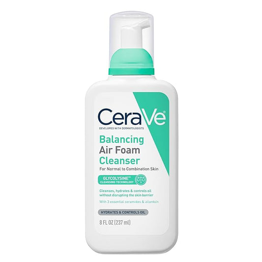 CeraVe Balancing Air Foam Face Wash, Foaming Facial Cleanser For Combination Skin, 8HR Oil Control + 24HR Hydration, Fragrance-Free & Non-Comedogenic, With Glycolysineโข & 3 Essential Ceramides, 8oz
