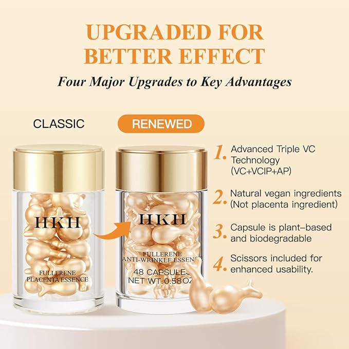 Vitamin C Face Serum Oil - HKH Vit C with Vitamin E Anti-Aging Serum Capsules, Firming Skin & Reduces Fine Lines, 48 Travel-Friendly Skincare Capsules for Smooth, Moisturized Skin, with Scissors