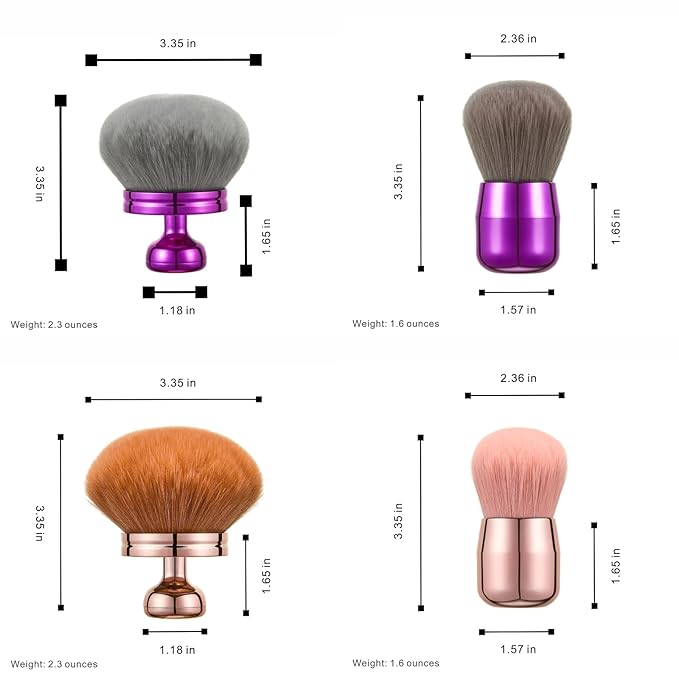 Extra Large Kabuki Brush Set for Body and Face Foundation & Makeup,Multi-functional,Mix bronze self-tanning applicator, wide round head, Great gift for women with Velvet bag(Purple 2pcs)