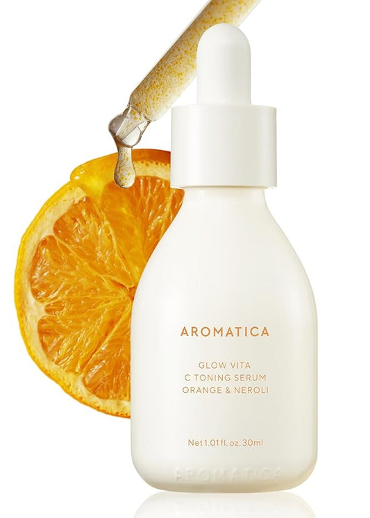 AROMATICA Glow Vita C Toning Serum Orange & Neroli - Orange Vitamin C Serum for Face with Hyaluronic Acid for Sensitive Skin (30ml/1.01 fl. oz)