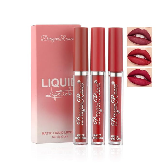 MฤTYSUR3Pcs Matte Lipstick Set - Long Lasting & Smudge-Proof, Hydrating Non-Drying lip gloss for Women, Natural Finish with Rich Shades, Nourishing Lipstick for Women, Soft Matte Lip Cream
