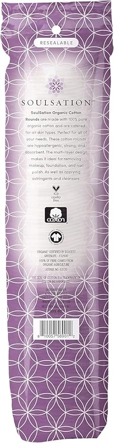 Organic Cotton Rounds, Bulk 1200 Count - Makeup Remover Pads for Face, Lint-Free