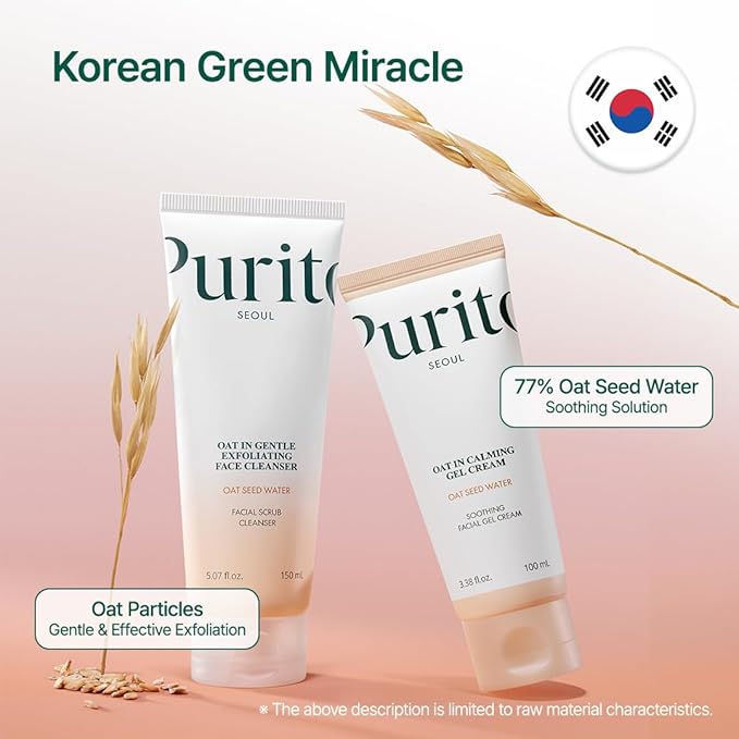 PURITO Oat Velvet Duo, Calming Gel Cream & Exfoliating Facial Polish, Non-comedogenic Formula, Moisturizer, Cleanser, Mild Korean Skincare for All Skin Types 3.38+5.07 fl.oz