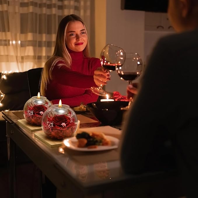 Eternal Preserved Real Rose, Glass Dome Gift Set with 18 Scented Candles (9 Vanilla,9 Lavender), Mother's Day Valentine Christmas Birthday Gift for Women Mom Girlfriend Wife Home Decor (White)