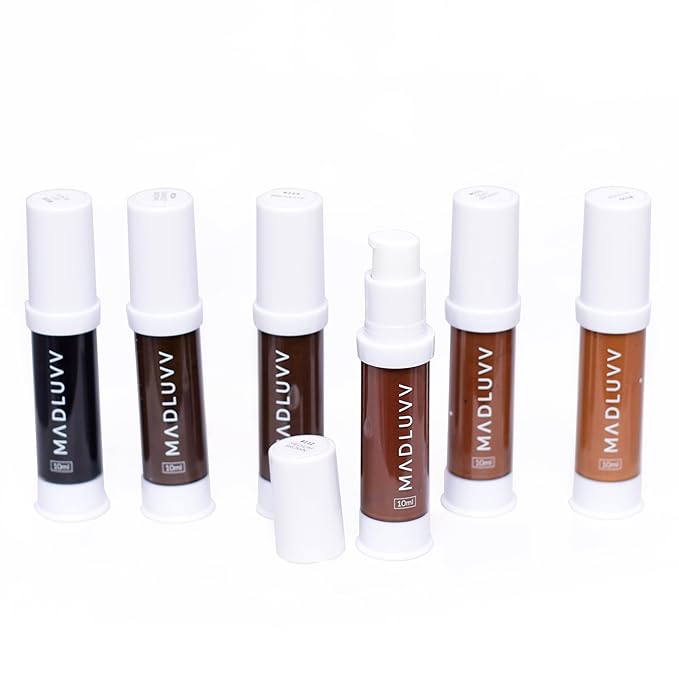 MADLUVV Professional Makeup Pigment for PMU Brow Artistry, Made in the USA, Vegan, Cruelty-free, Non-Toxic, Gel Consistency & High Retention - Essential Set / 6 Pigment Colors