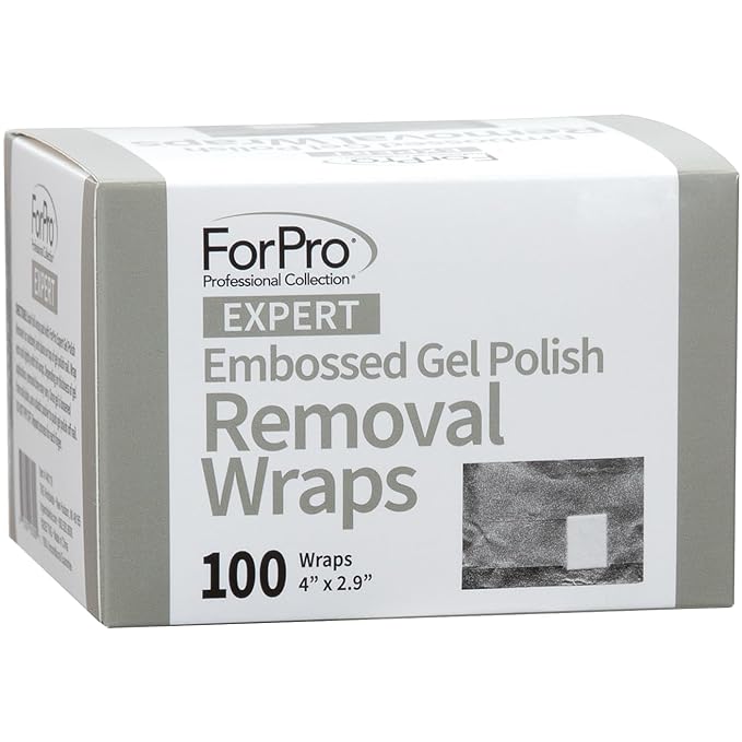 ForPro Expert Embossed Gel Polish Removal Wraps, Pre-Cut with Cotton Pad, Remove Gel Polish, Acrylics, & Nail Art, 4” L x 2.9” W, 100-Count