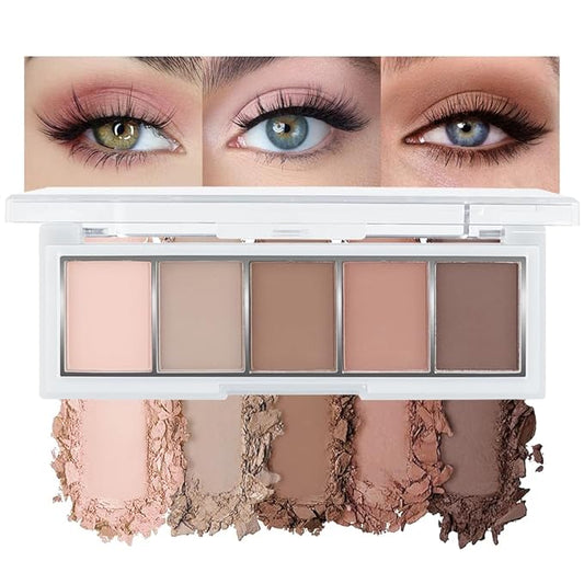 Warm Neutral Rose Brown Eyeshadow Palette โ 5 Matte Shades, Soft Pink to Chocolate, Velvety Finish, Natural Everyday to Romantic Eye Looks, Blendable & Travel-Friendly Makeup for Brown Eyes 02#