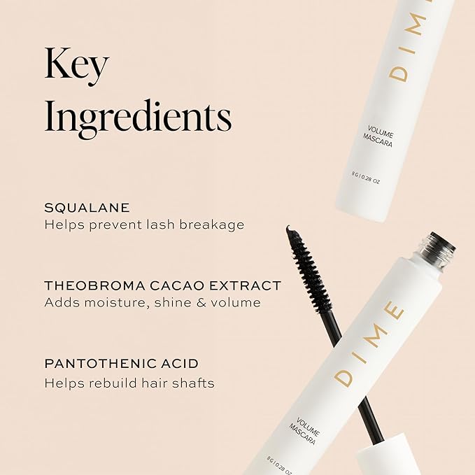 DIME Beauty Volume Mascara - Smudge-Proof Tubing Mascara for Fuller, Thicker Lashes, Adds Volume & Length, Black 0.28 oz / 8 g
