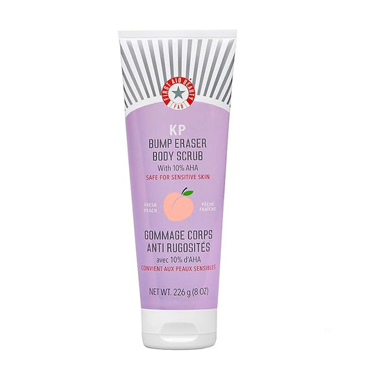 First Aid Beauty - KP Bump Eraser Body Scrub with 10% AHA, Keratosis Pilaris Exfoliator with Glycolic and Lactic acids, Helps Reduce Chicken Skin Bumps, Safe for Sensitive Skin, Peach Scent (8 oz)